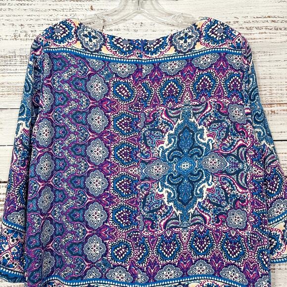 Skies are Blue Stitch Fix Blue and Purple Pattered Shift Dress, EUC, Size Medium - Picture 10 of 11